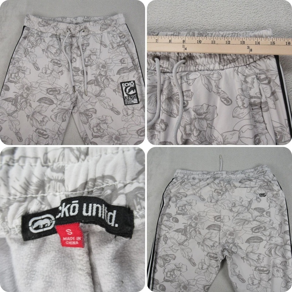 ECKO UNLTD Pants Mens Small White Floral Pockets Elastic Drawstring Waist 30x28
